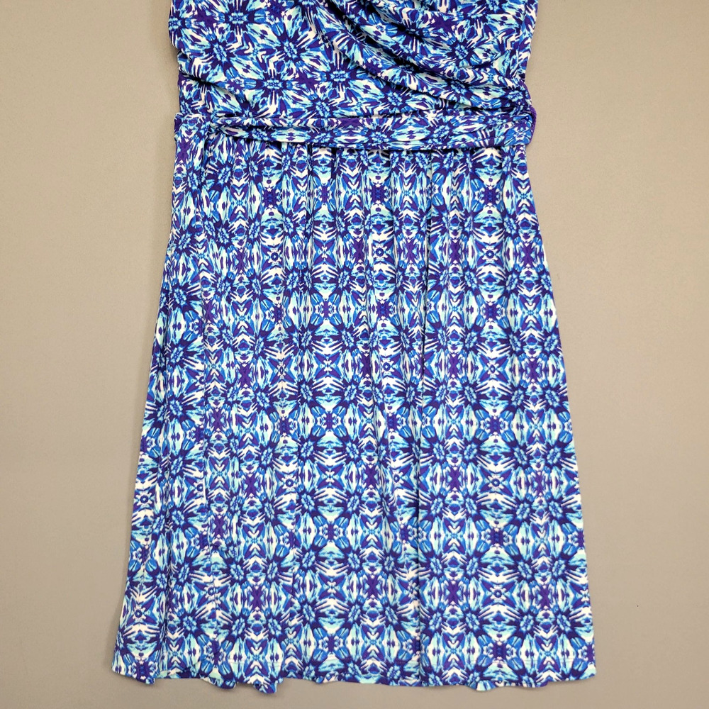 Coldwater Creek Dress Womens 6 Blue Purple Floral Sleeveless V Neck Ruched Wrap - Picture 6 of 16
